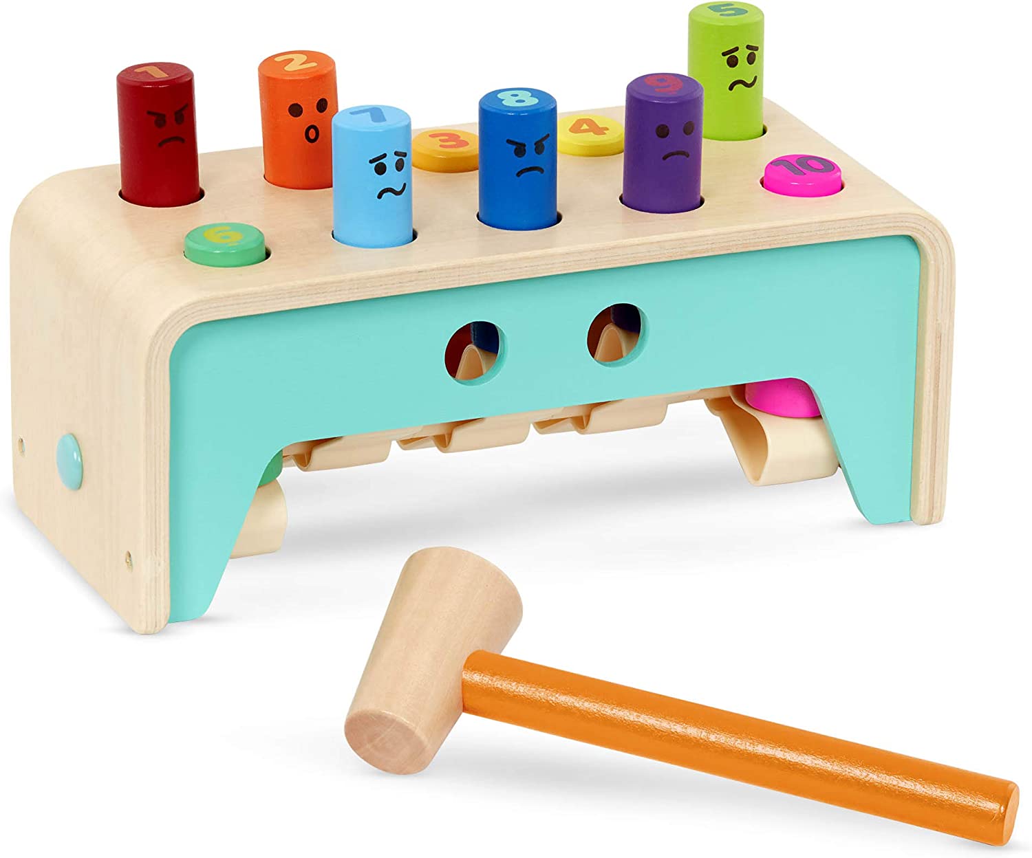 Battat – Wooden Hammer Toy for Kids, Toddlers – Pounding Bench with Pegs and Mallet –Colorful Developmental Toy – Pound & Count Bench – 1 Year +
