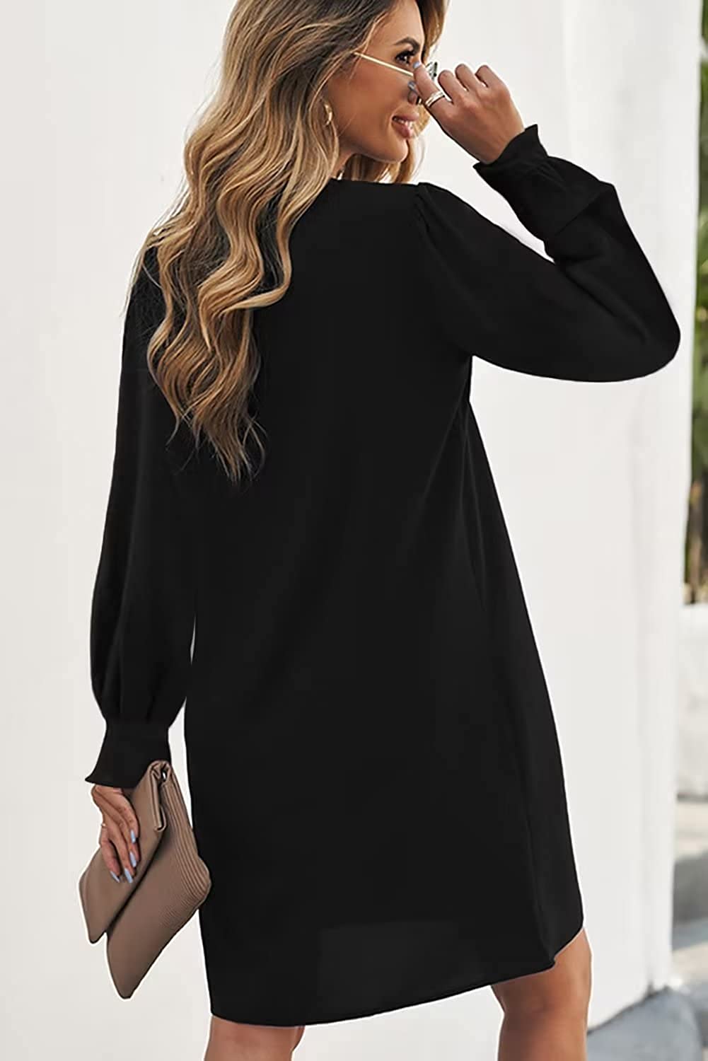 JOCAFIYE Women's Casual Dresses Short/Long Sleeve V-Neck Dress Casual Loose Shift Dresses